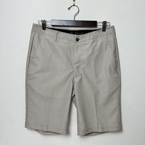 Pebble Beach Comfort Flex Performance Short Chino Bermuda Sz 32 Gold Checker - Picture 1 of 9